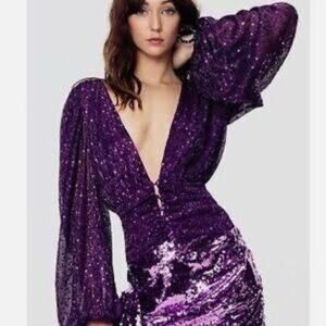 For Love & Lemons Purple Sparkle  Plunge Blouse small glittering BNWT